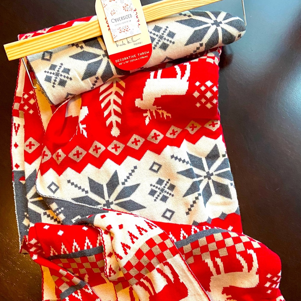 NWT Nicole Miller Home Reversible🌟Christmas Throw
